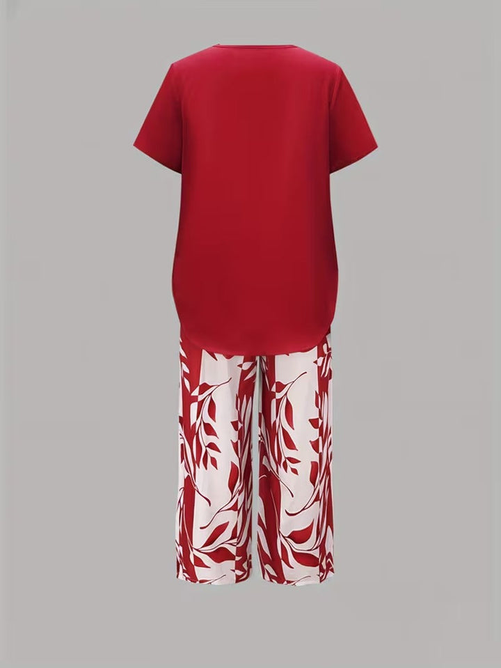 Portia | Casual Leaf Print Two-Piece Set