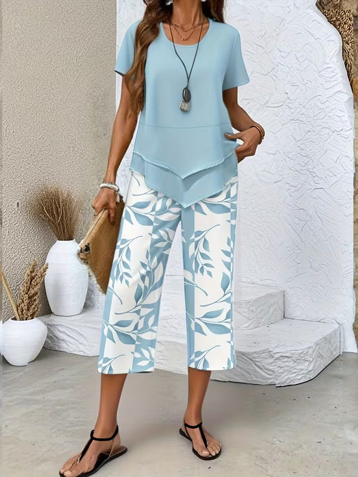 Portia | Casual Leaf Print Two-Piece Set
