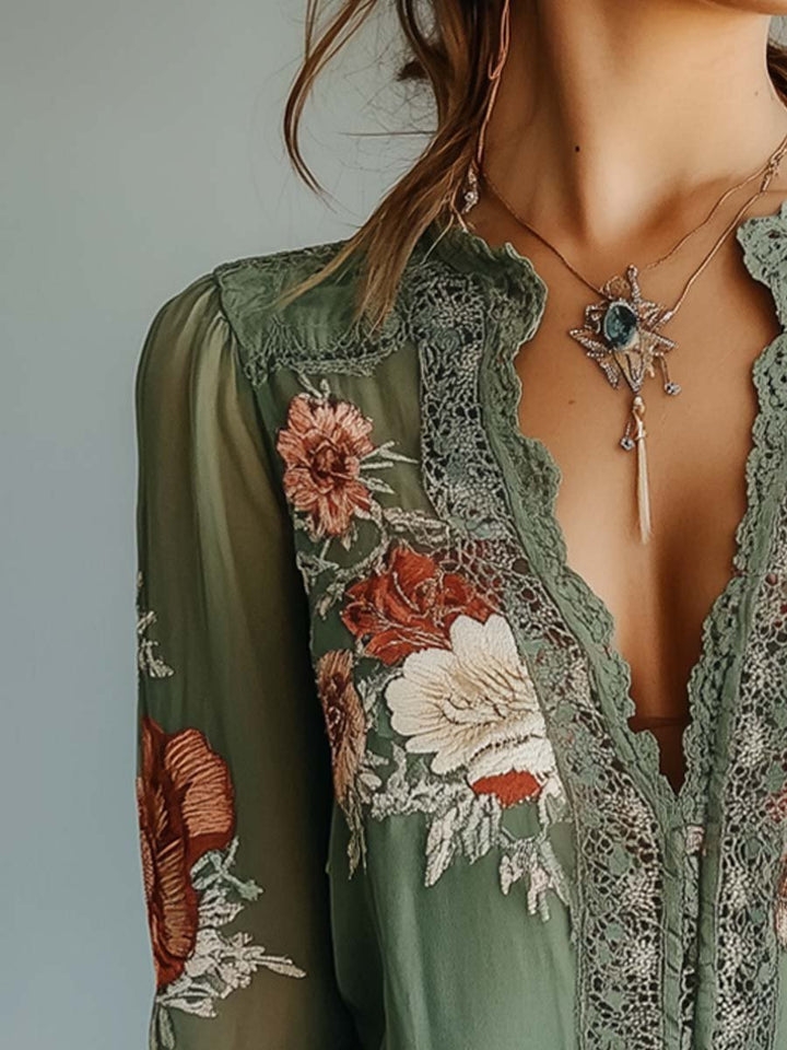 Trudy – Embroidered Lace-Trim Boho Blouse