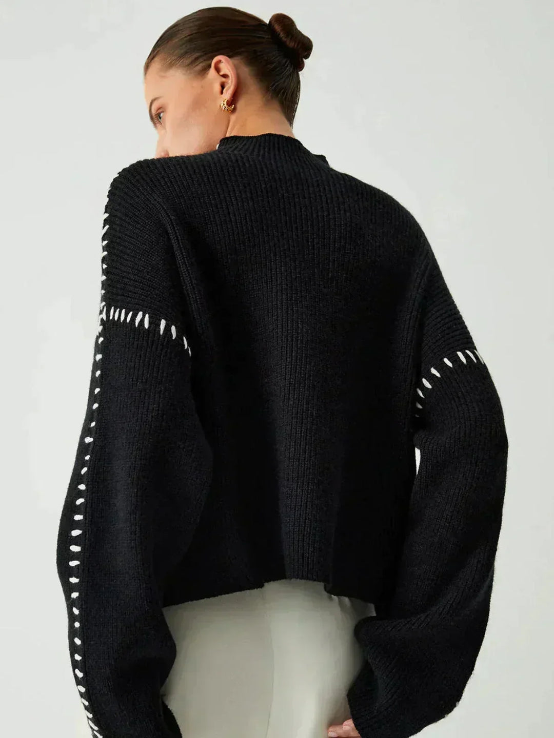 Mhairi – Oversized Ribbed Jumper with Whipstitch Detail