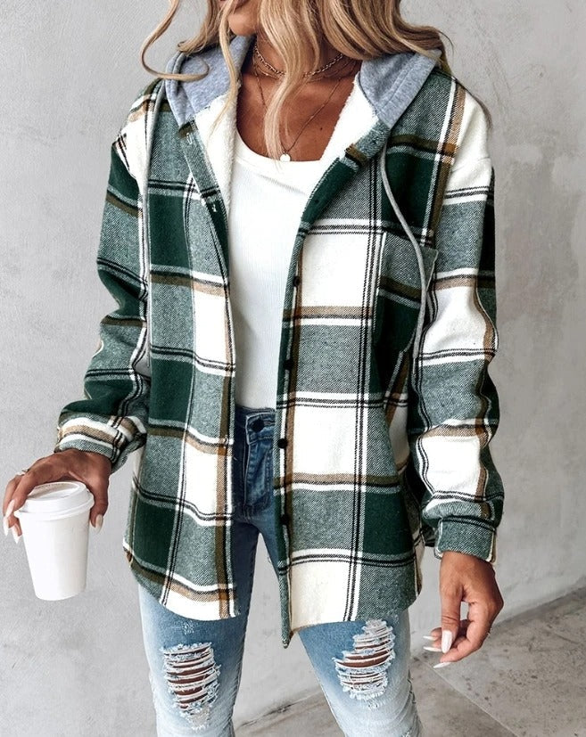 Constance – Hooded Plaid Shacket