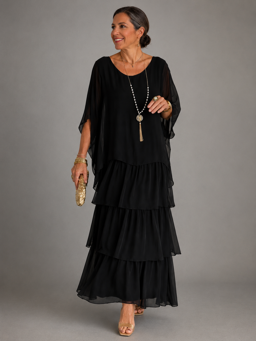 Lucinda – Tiered Chiffon-Look Maxi Dress