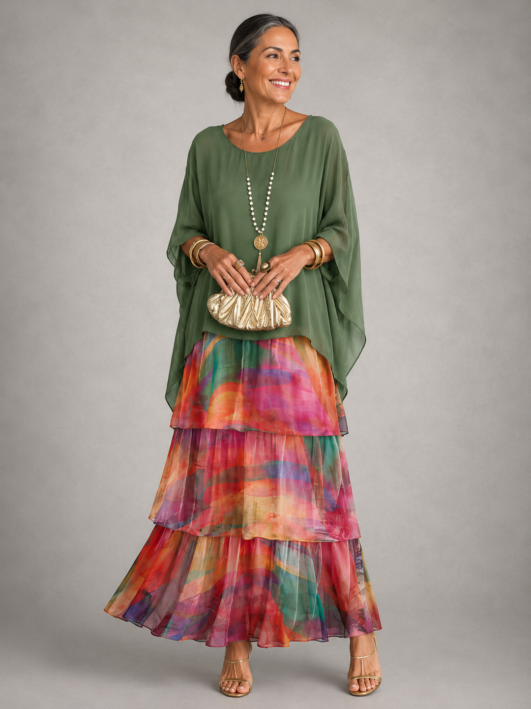Lucinda – Tiered Chiffon-Look Maxi Dress