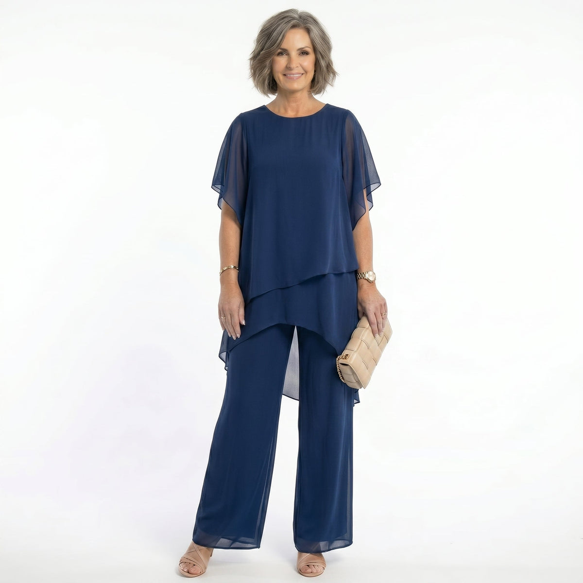 Saskia – Tiered Chiffon Tunic and Trouser Set