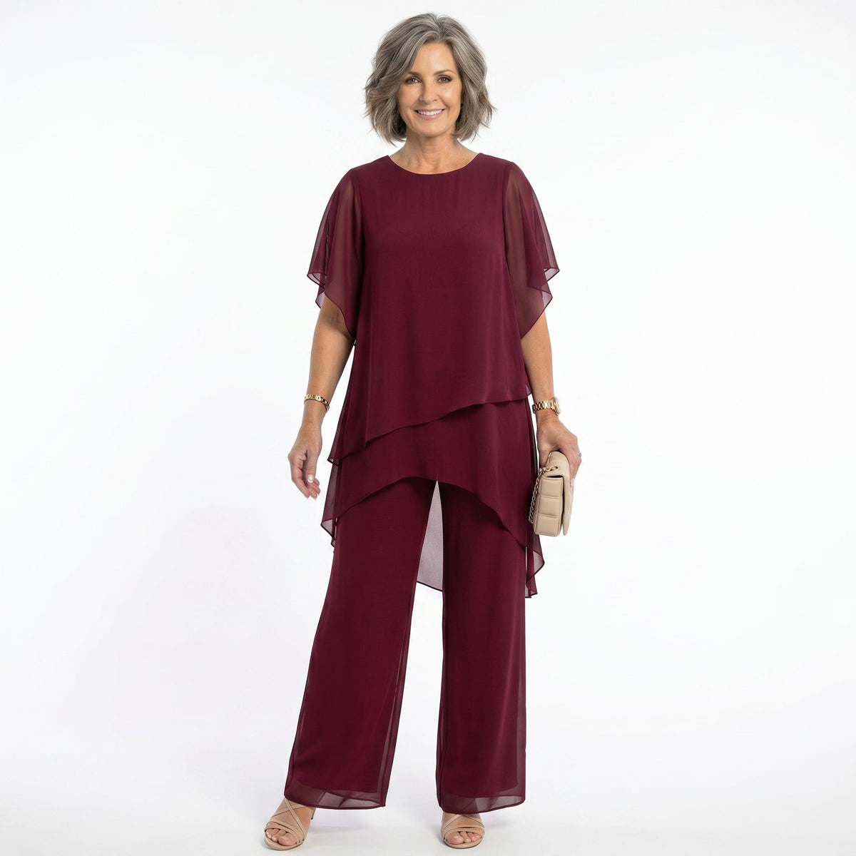 Saskia – Tiered Chiffon Tunic and Trouser Set