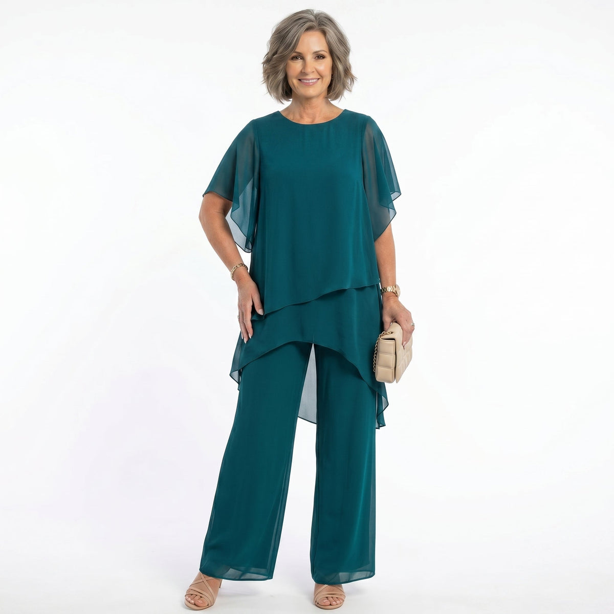 Saskia – Tiered Chiffon Tunic and Trouser Set