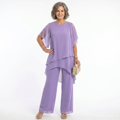Saskia – Tiered Chiffon Tunic and Trouser Set