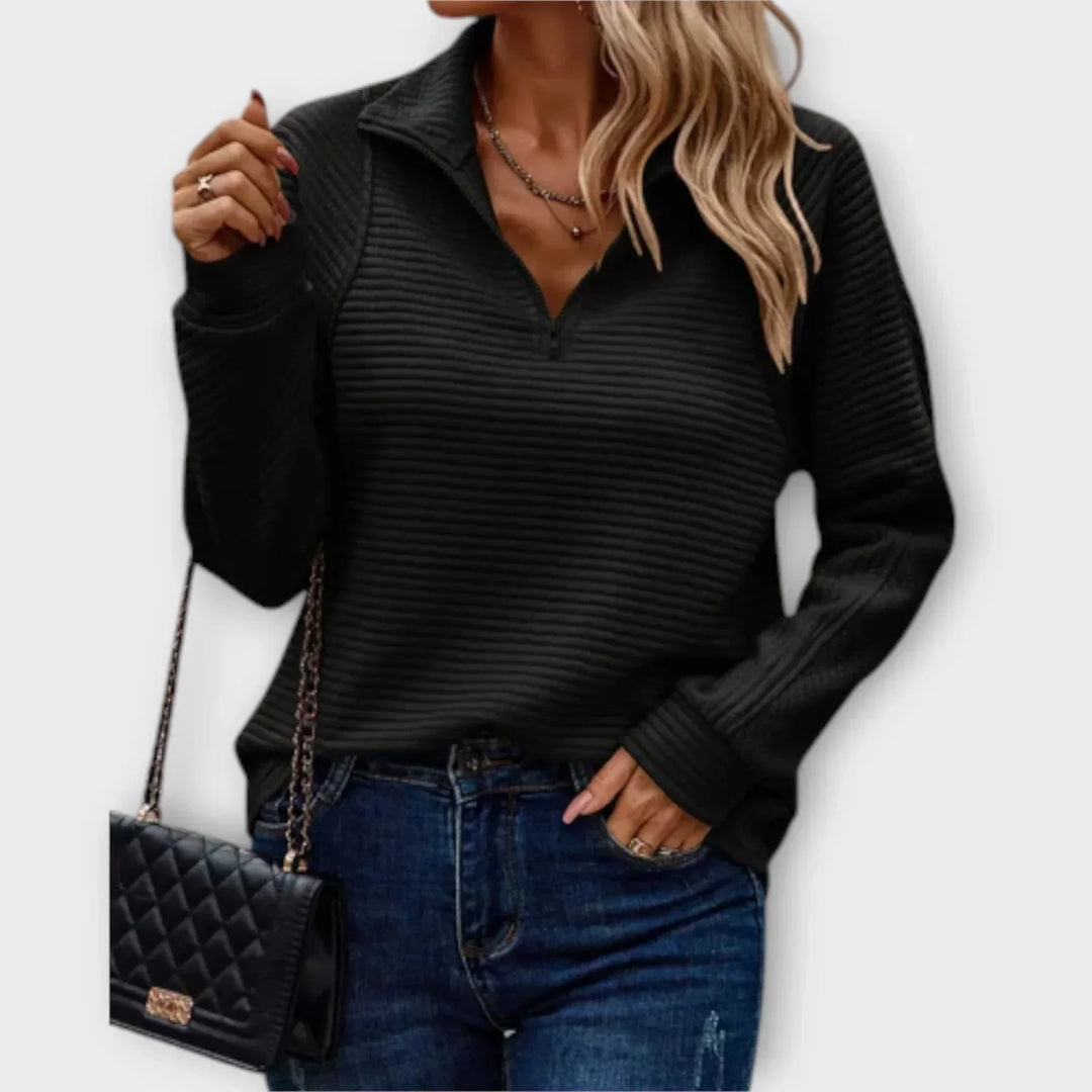 Marjory – Ribbed Half-Zip Pullover Sweatshirt