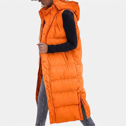 Angela – Quilted Hooded Maxi Puffer Waistcoat