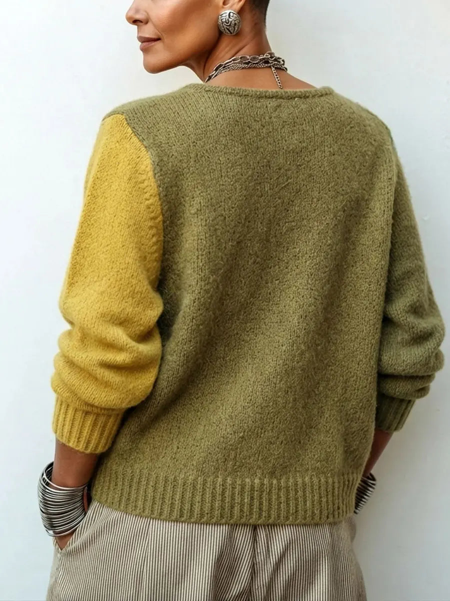 Carole – Colour-Block Asymmetric Knit Cardigan