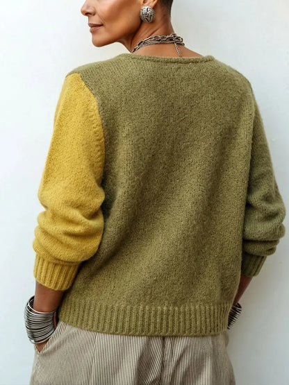 Carole – Colour-Block Asymmetric Knit Cardigan
