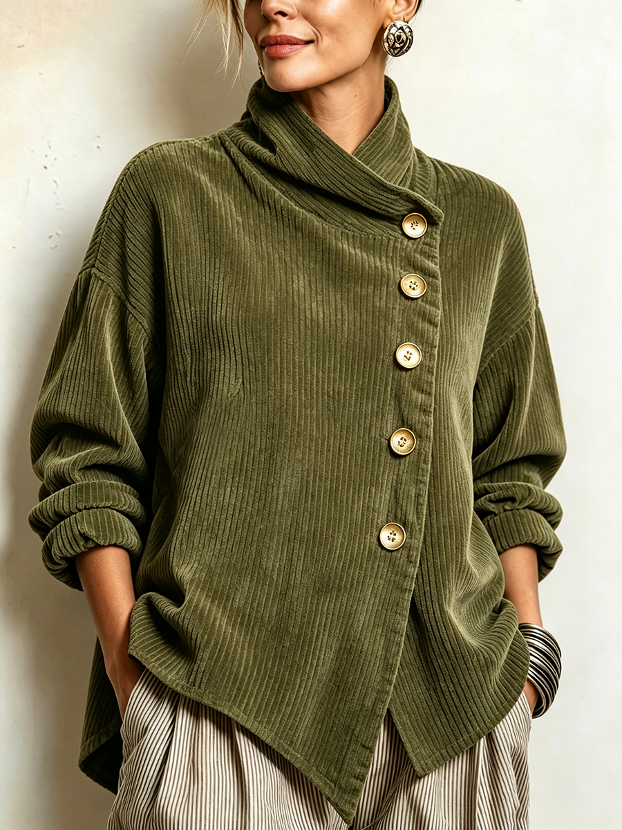 Octavia – Ribbed Diagonal Button Top