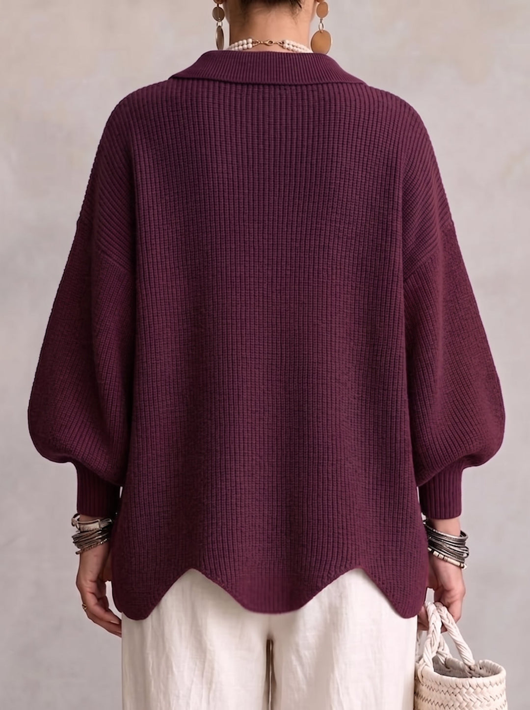 Halina – Oversized Collared Cardigan with Gold Buttons