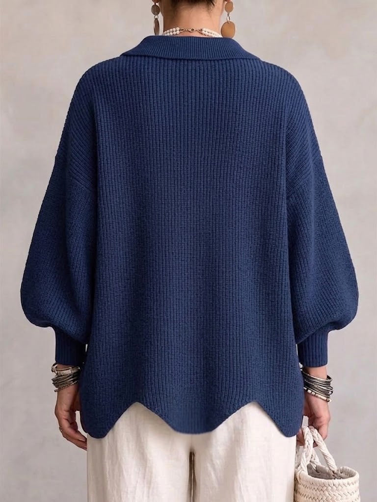 Halina – Oversized Collared Cardigan with Gold Buttons