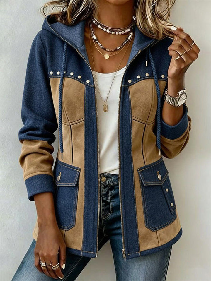 Katherine – Patchwork Hooded Zip-Up Jacket