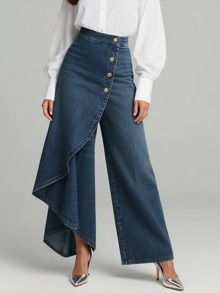 Daphne – Wide-Leg Denim Jeans with Asymmetric Overlay