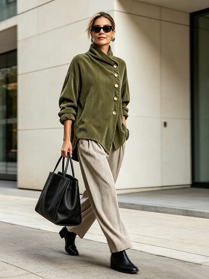 Jacqueline – Ribbed Button-Up Wrap Top