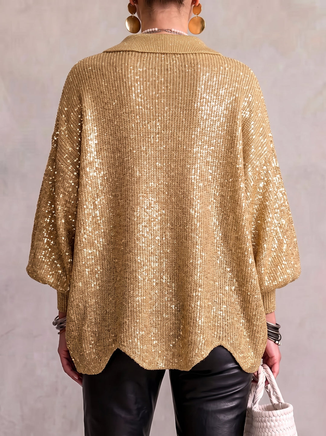 Halina – Oversized Collared Cardigan with Gold Buttons