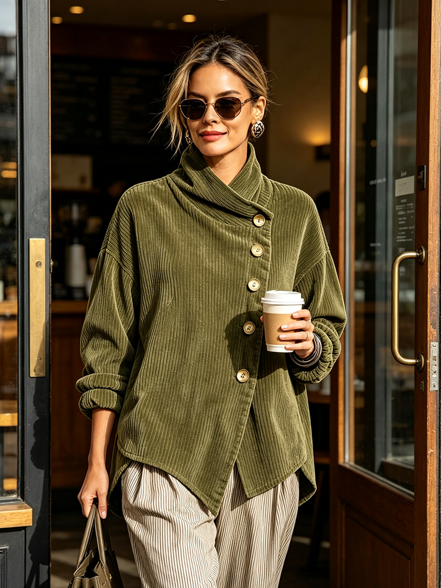 Jacqueline – Ribbed Button-Up Wrap Top