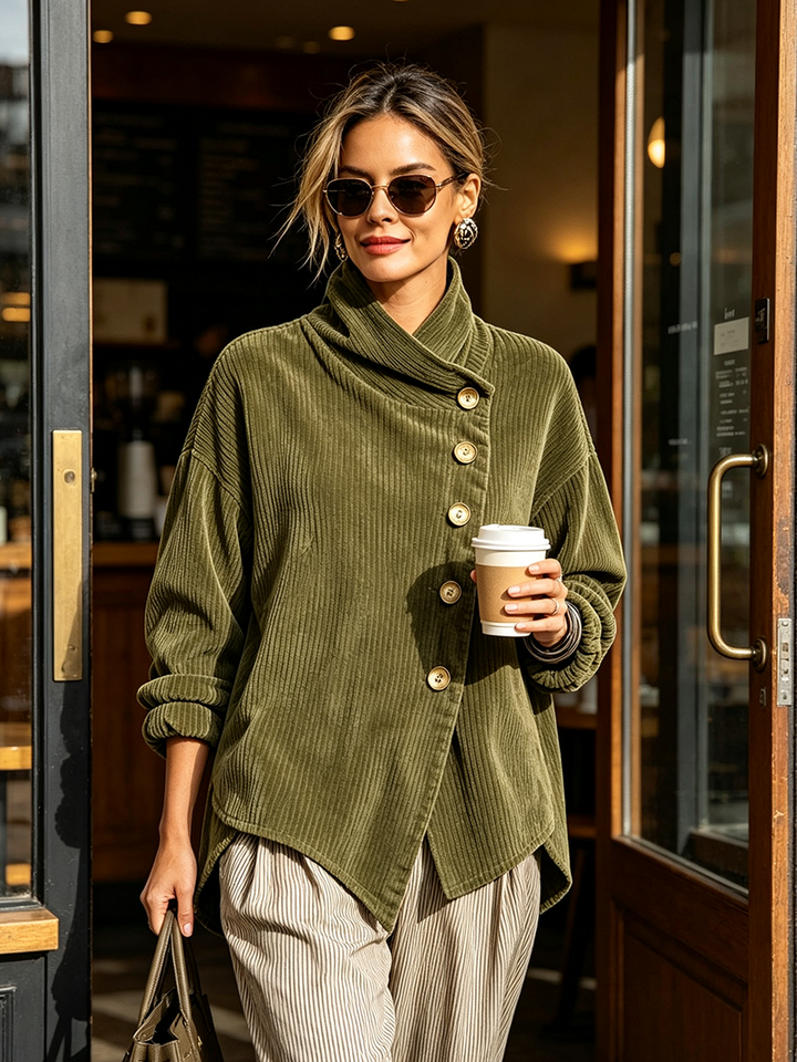 Jacqueline – Ribbed Button-Up Wrap Top