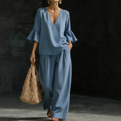 Kay – Ruffled Blouse and Wide-Leg Trouser Set