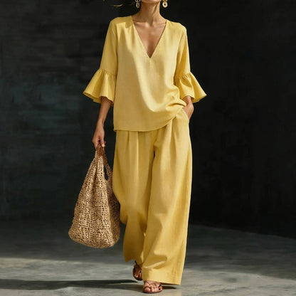 Kay – Ruffled Blouse and Wide-Leg Trouser Set