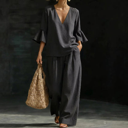 Kay – Ruffled Blouse and Wide-Leg Trouser Set