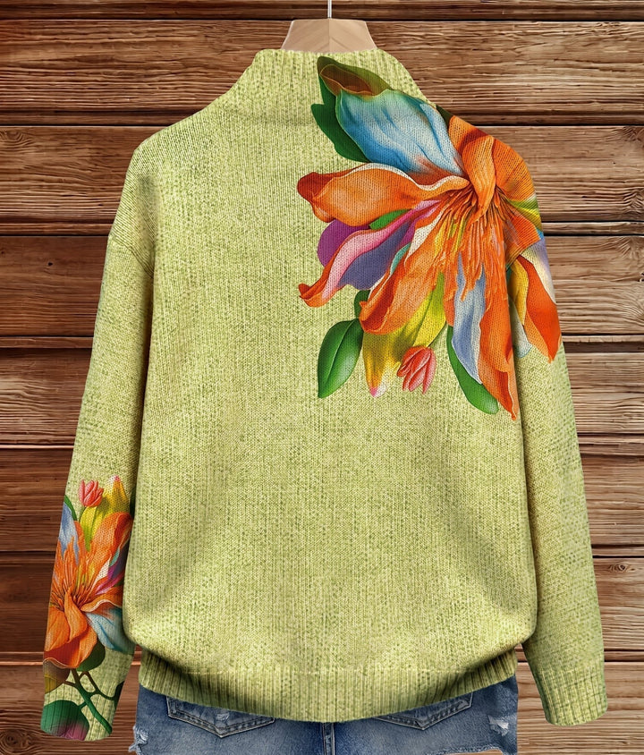 Bethan – Floral Print Zip-Up Knit Cardigan