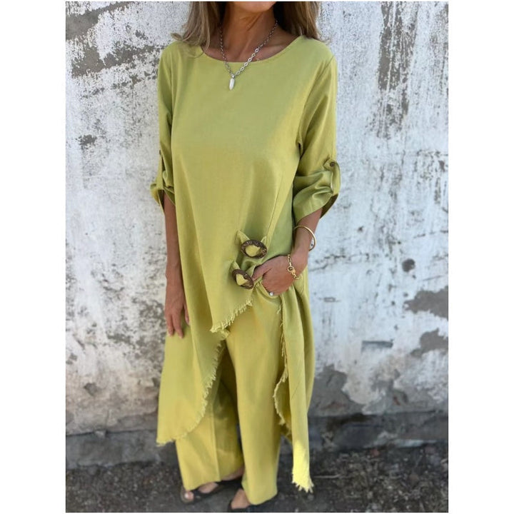 Sophia | Linen-Look Dress + Trousers - Comfortable Two-Piece Set