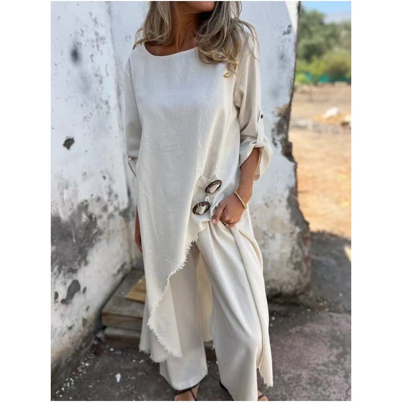 Sophia | Linen-Look Dress + Trousers - Comfortable Two-Piece Set