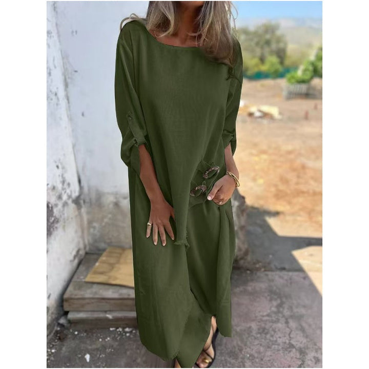 Sophia | Linen-Look Dress + Trousers - Comfortable Two-Piece Set