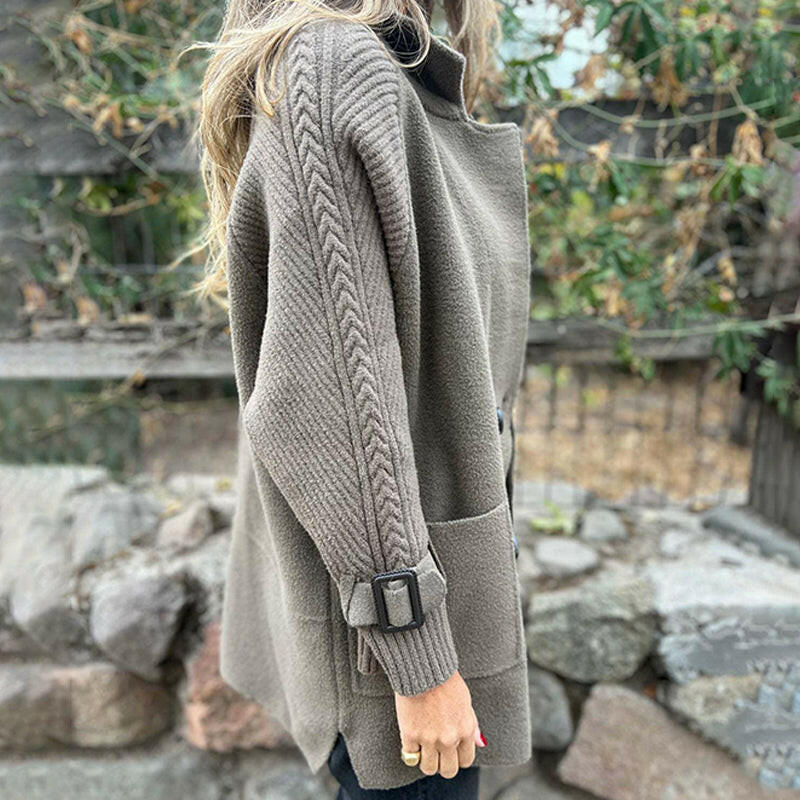 Nerys – Knit Sleeve Double-Breasted Jacket