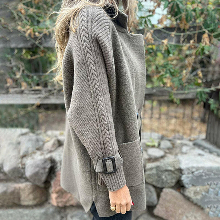 Nerys – Knit Sleeve Double-Breasted Jacket