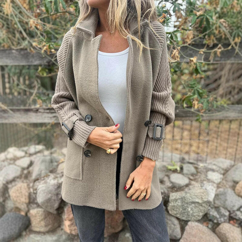 Nerys – Knit Sleeve Double-Breasted Jacket