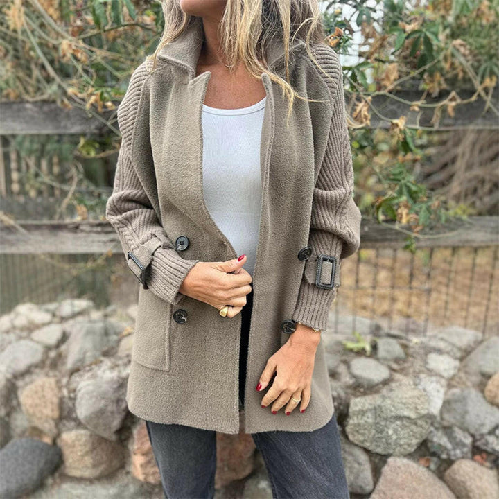 Nerys – Knit Sleeve Double-Breasted Jacket