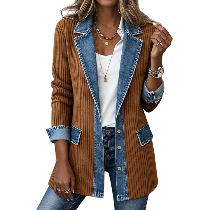 Patricia – Ribbed Knit and Denim Patchwork Jacket