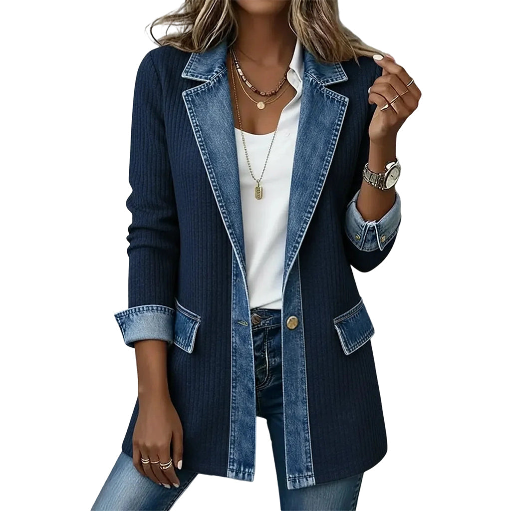 Patricia – Ribbed Knit and Denim Patchwork Jacket