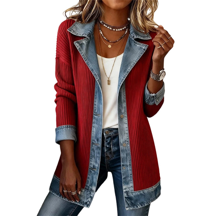 Patricia – Ribbed Knit and Denim Patchwork Jacket