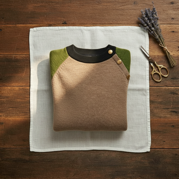 Helen – Colour Block Knit Jumper with Button Detail