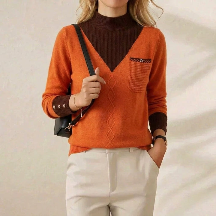 Doris – V-Neck Knit Jumper with Chest Pocket