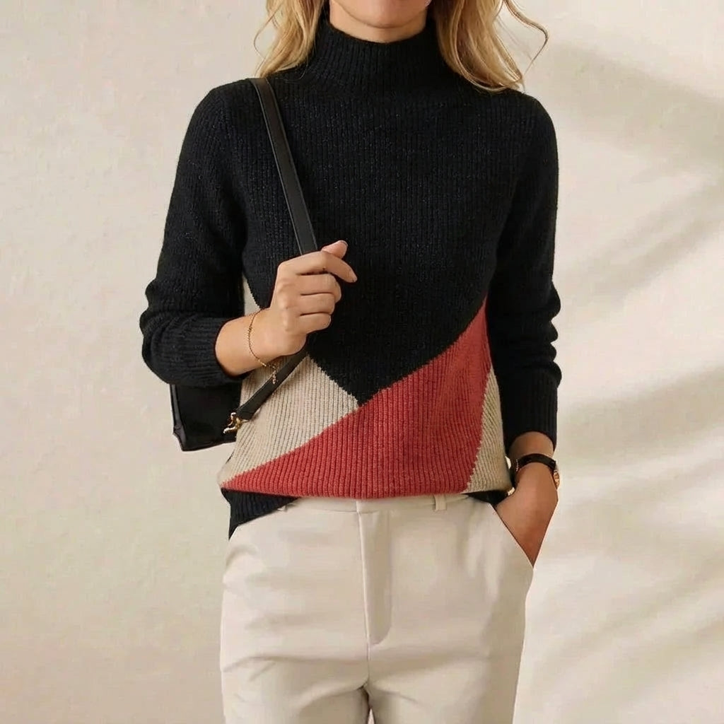 Bridget – Colour Block Mock Neck Jumper