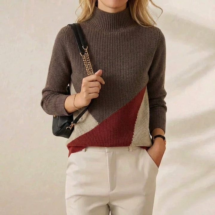 Bridget – Colour Block Mock Neck Jumper