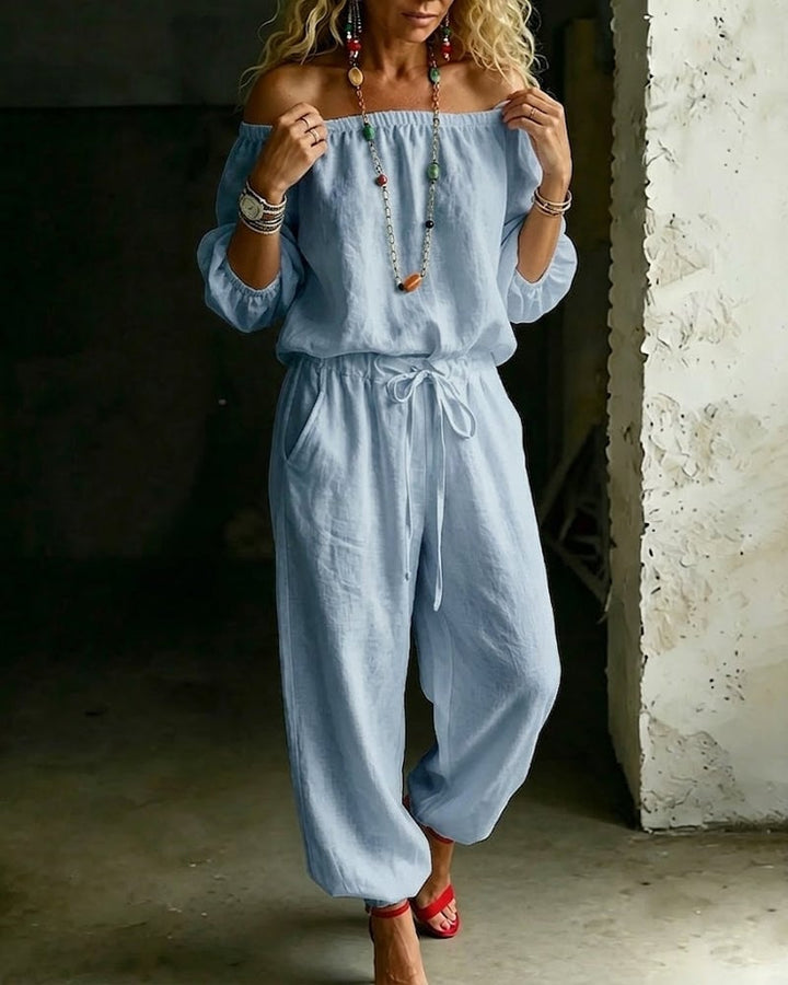 June – Off-Shoulder Drawstring Jumpsuit