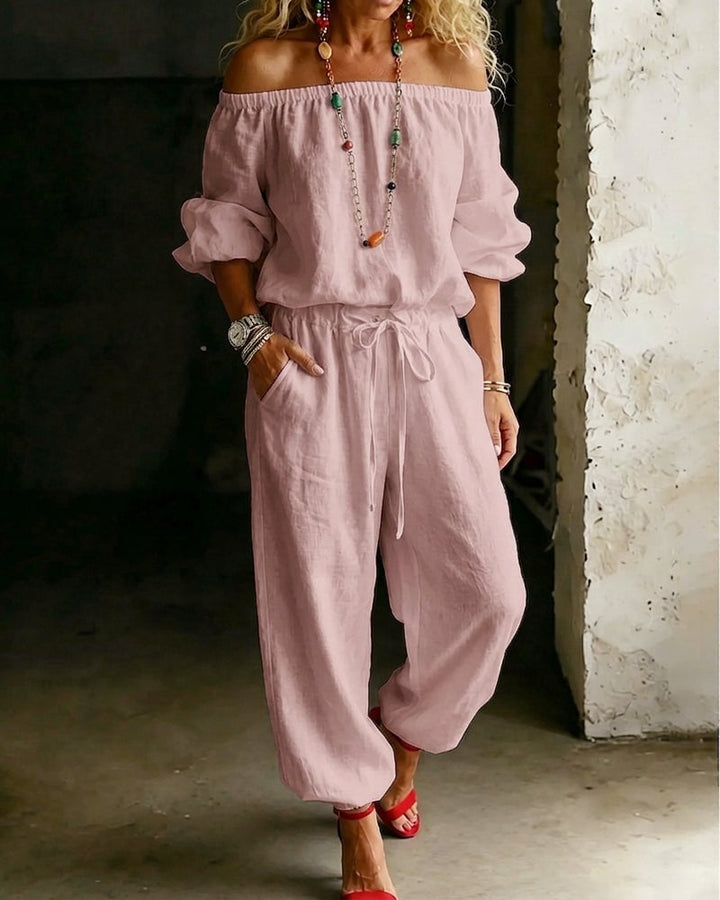 June – Off-Shoulder Drawstring Jumpsuit