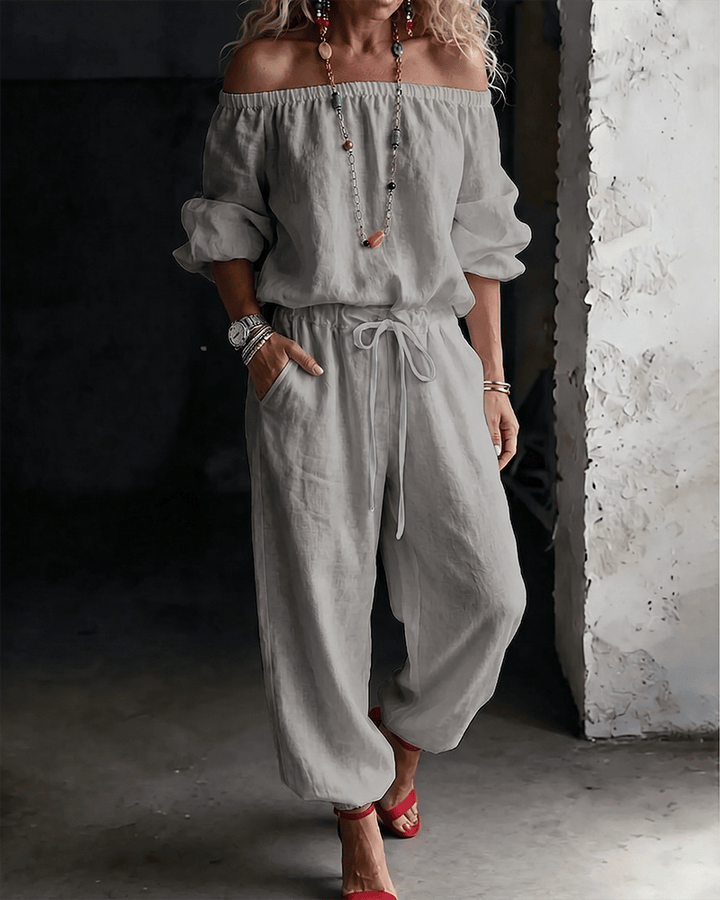 June – Off-Shoulder Drawstring Jumpsuit