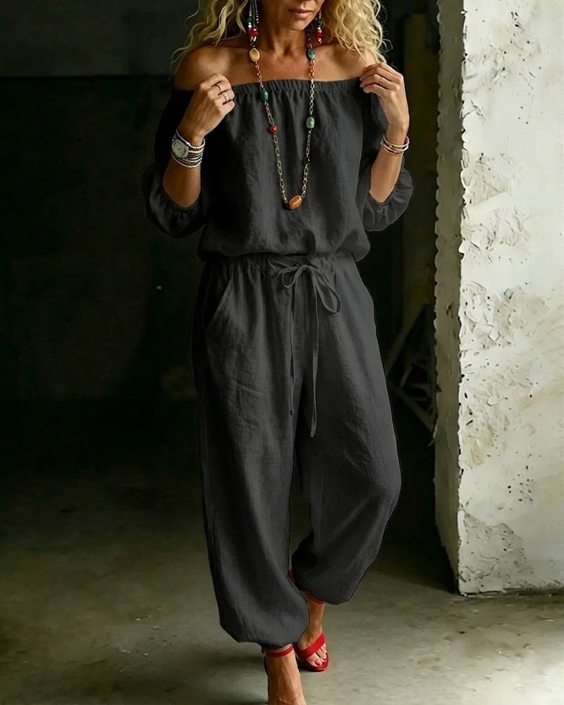 June – Off-Shoulder Drawstring Jumpsuit