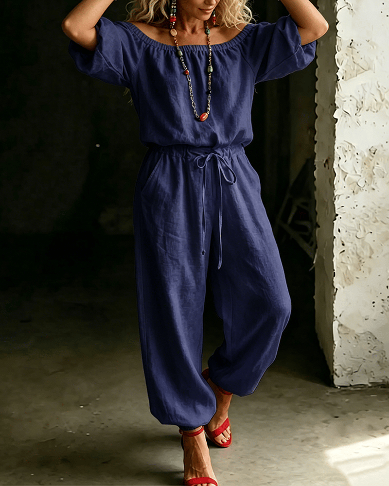 June – Off-Shoulder Drawstring Jumpsuit