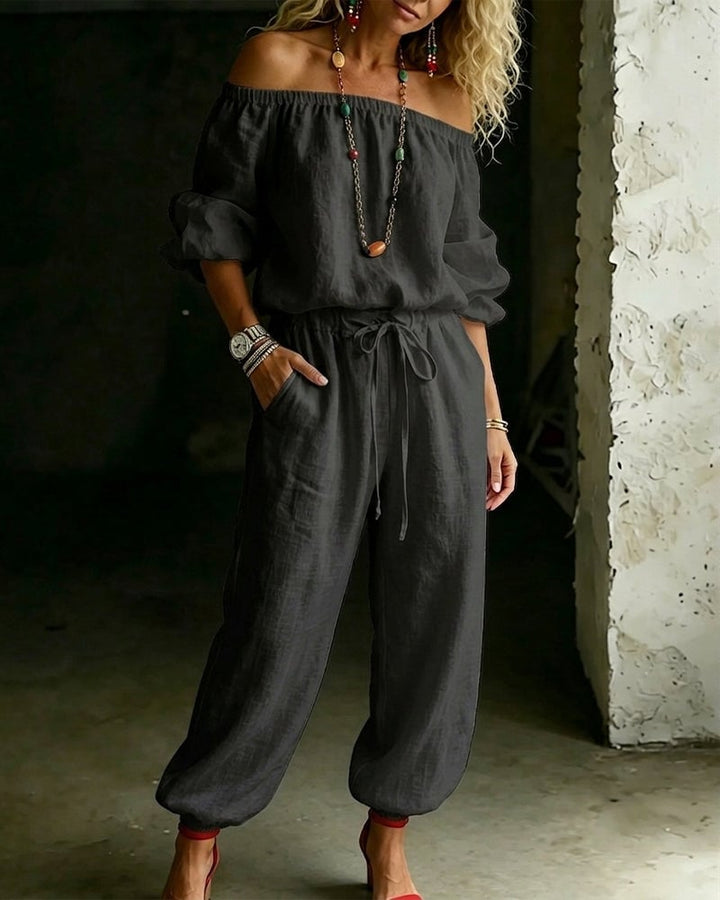 June – Off-Shoulder Drawstring Jumpsuit
